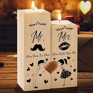 Cadeau de Mariage pour Mariée et Le Marié, KAAYEE Mr and Mrs Cœur Candélabre, Cadeaux de Jeunes Mariés, Couple, Cadeau de fiançailles, Anniversaire, Saint Valentin (Mr&Mrs 1)