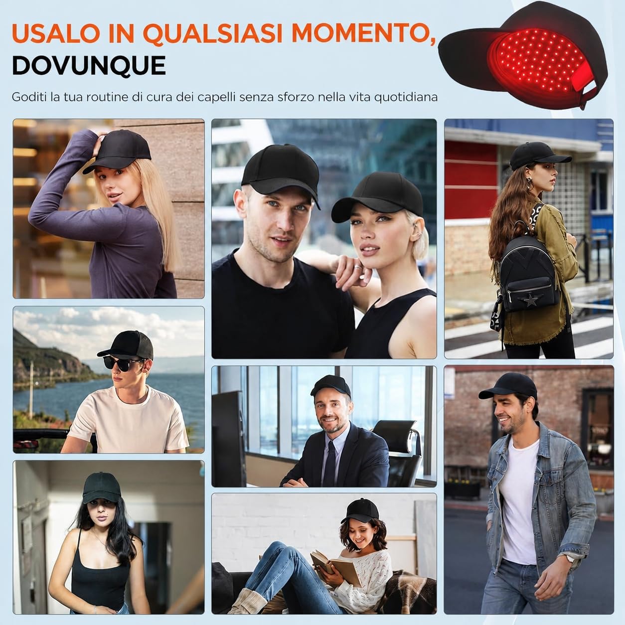 Cappellino Ricrescita Capelli, Senza fili 660nm & 850nm Cappello Laser per la Ricrescita dei Capelli, Migliora La Salute Del Follicolo, Trattamento Anti-Caduta per Uomo e Donna