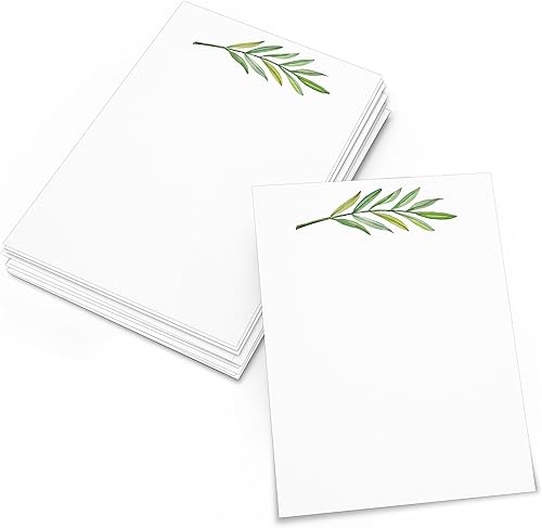 321Done Tarjetas de vegetación, 4x6 blancas (paquete de 50), hechas en EE. UU., hojas verdes de acuarela en cartulina blanca, perfectas para notas