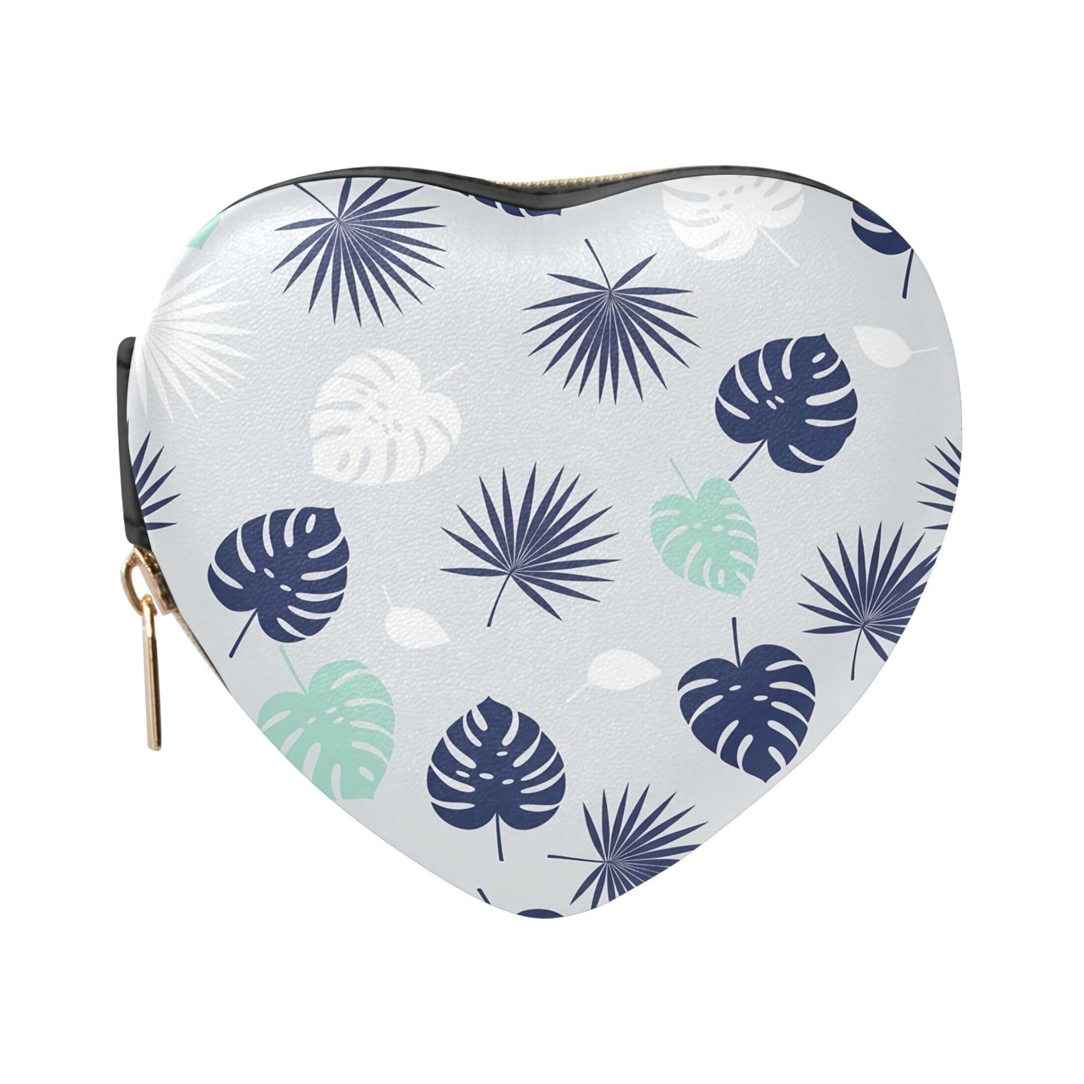 Fuauuyl Monstera Leaves Small Jewelry Box Heart-Shaped Jewelry Case, Portable Travel Organizer Bridesmaid Proposal Gift for Women Girls