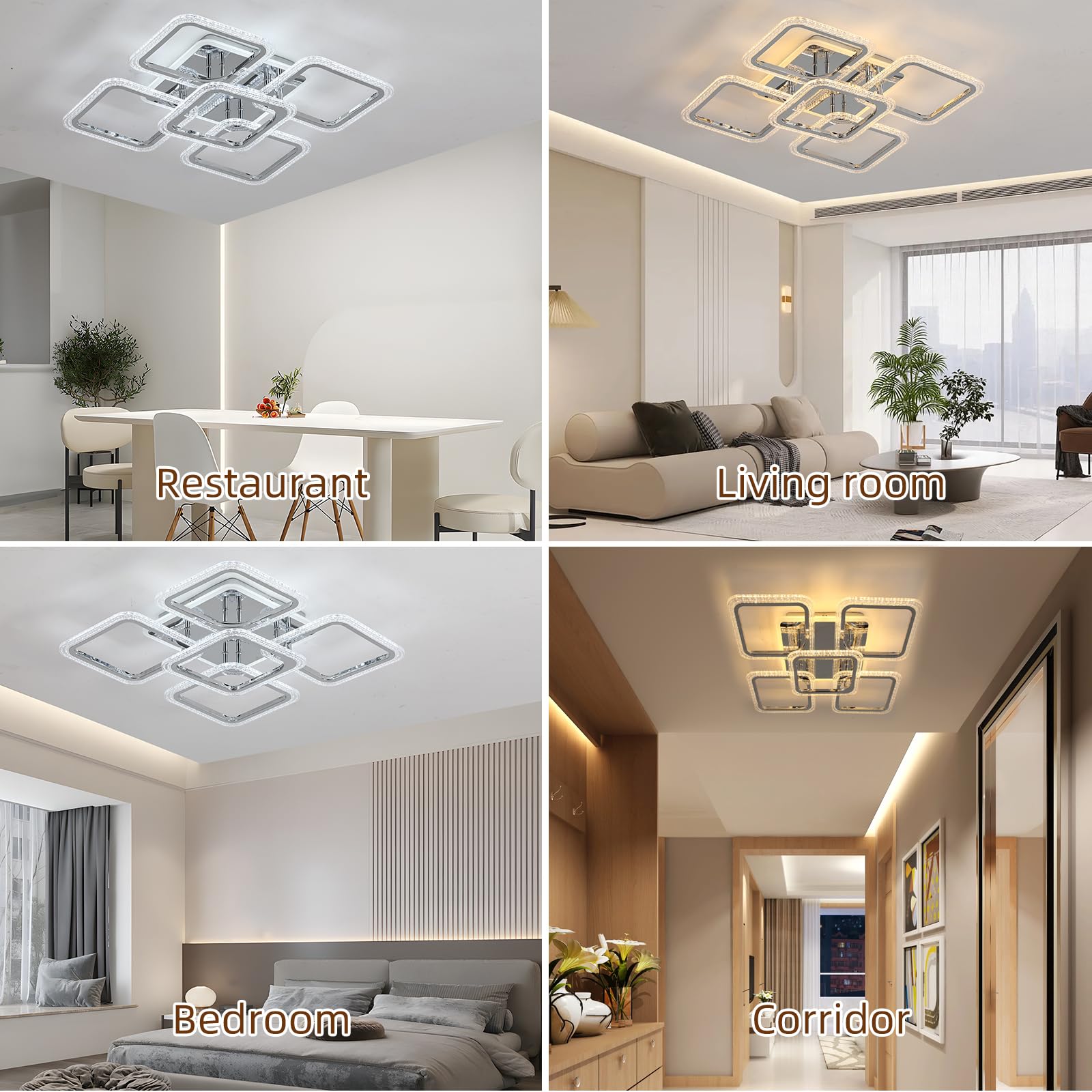 ZAITINZ Plafoniere da soffitto,5 piazza combinazione Plafoniera led soffitto,Lampadario soggiorno dimmerabile 3000-6000 K,adatto per camera da letto, cucina, corridoio e sala da pranzo, 80W,56x56 cm
