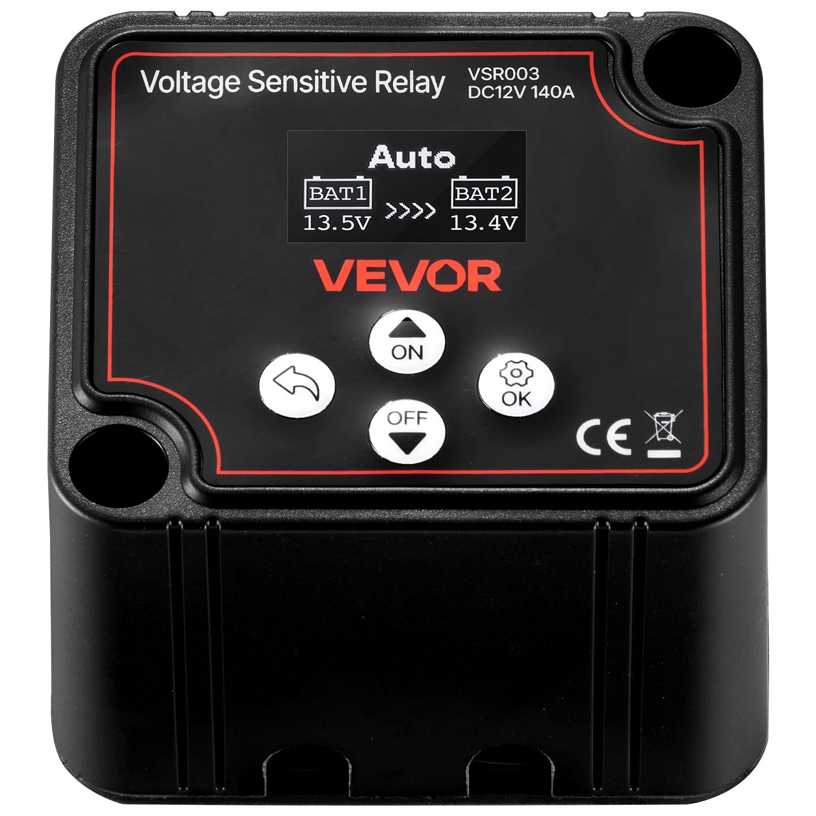 VEVOR Isolatore di Batteria Doppia Relè Sensibile alla Tensione VSR Manuale e Automatico con Schermo LCD 12 V 140 Amp, Isolatore di Batteria per Auto, Camion, Camper, UTV, ATV, Barca