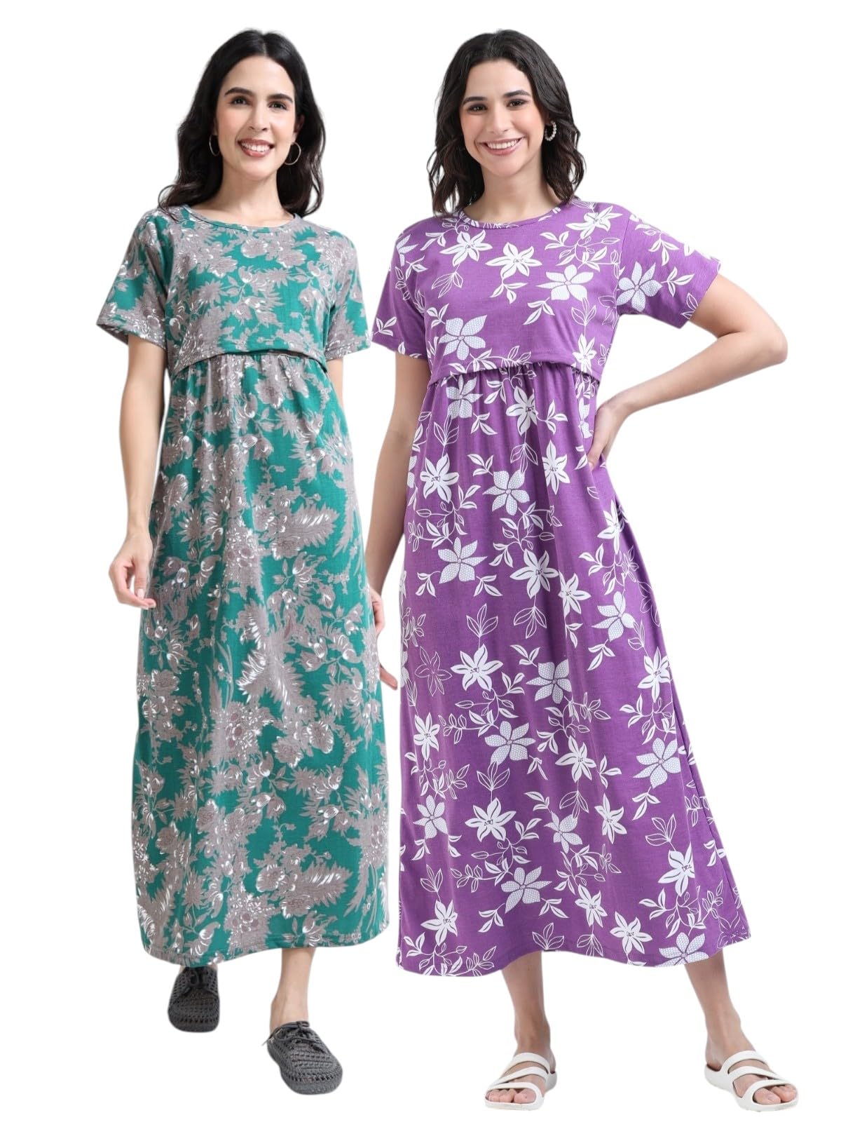 barbet Women Maternity Zipless Feeding Nighty Front Access Nightwear, Soft & Comfortable Fabric, Relaxed Fit-picture-51