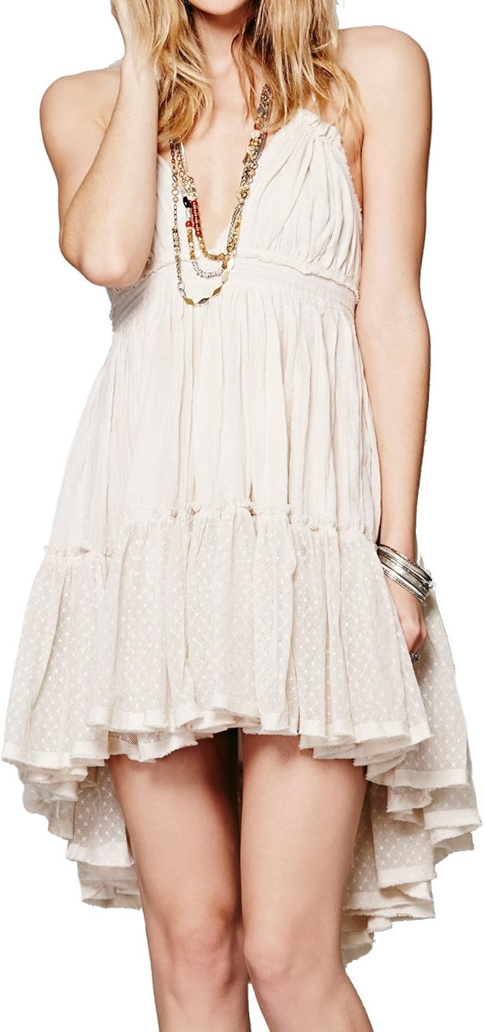 R.Vivimos Womens Summer Halter Deep V Neck Sexy Patchwork Mini Short Dresses - Image 4