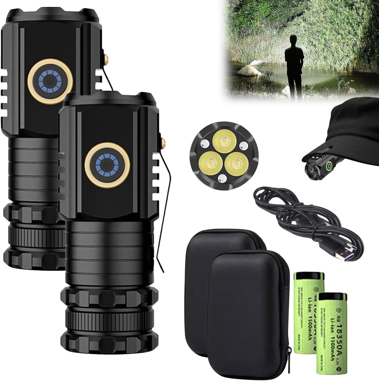 – Blitron High Powered Torches, Blitron Torches, Blitron Flash Light, Torches Led Super Bright Rechargeable, Mini Flash Super Power Flashlight, Three-Eyed Mini Flashlight (2PCS-S350+Storage Box)