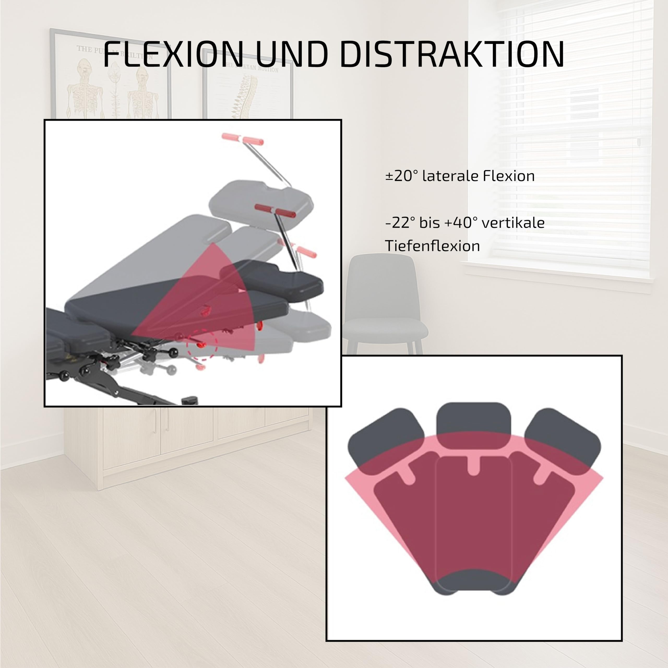 Professionelle Chiropraktik-Liege Herrington-481 – Elektrisch Verstellbar mit Integrierten Drops, Traktion und Flexion – Mit 1 Zusätzlichem Drop Gratis (Thorakal/Becken)