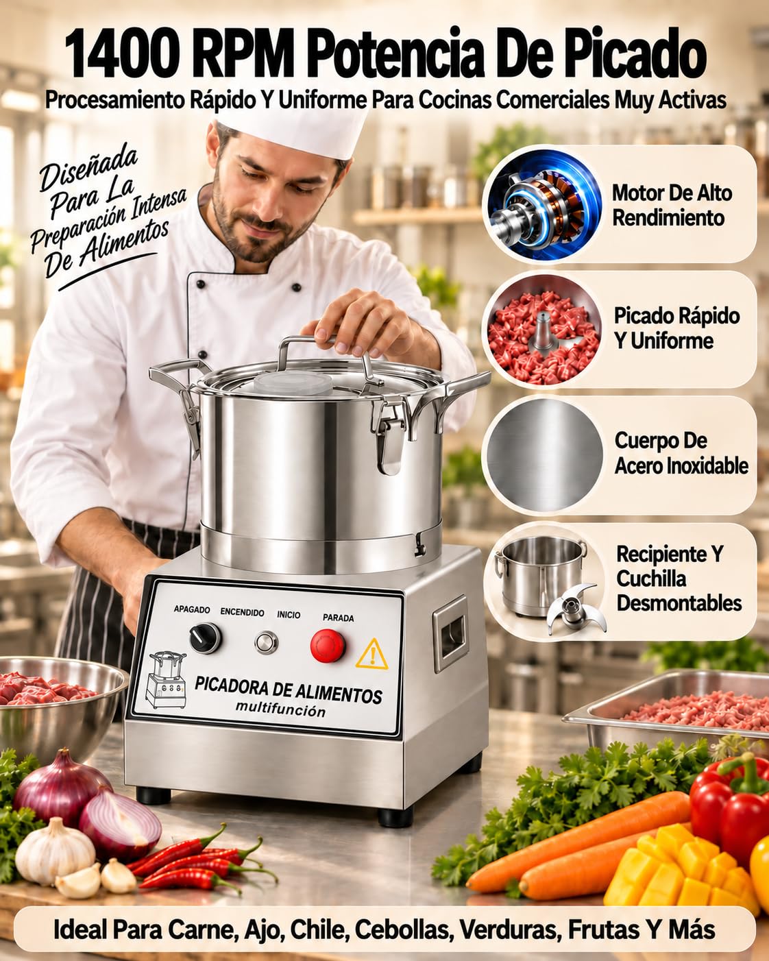 Picadora Eléctrica De Carne Y Verduras, Procesador Comercial 5L 7L