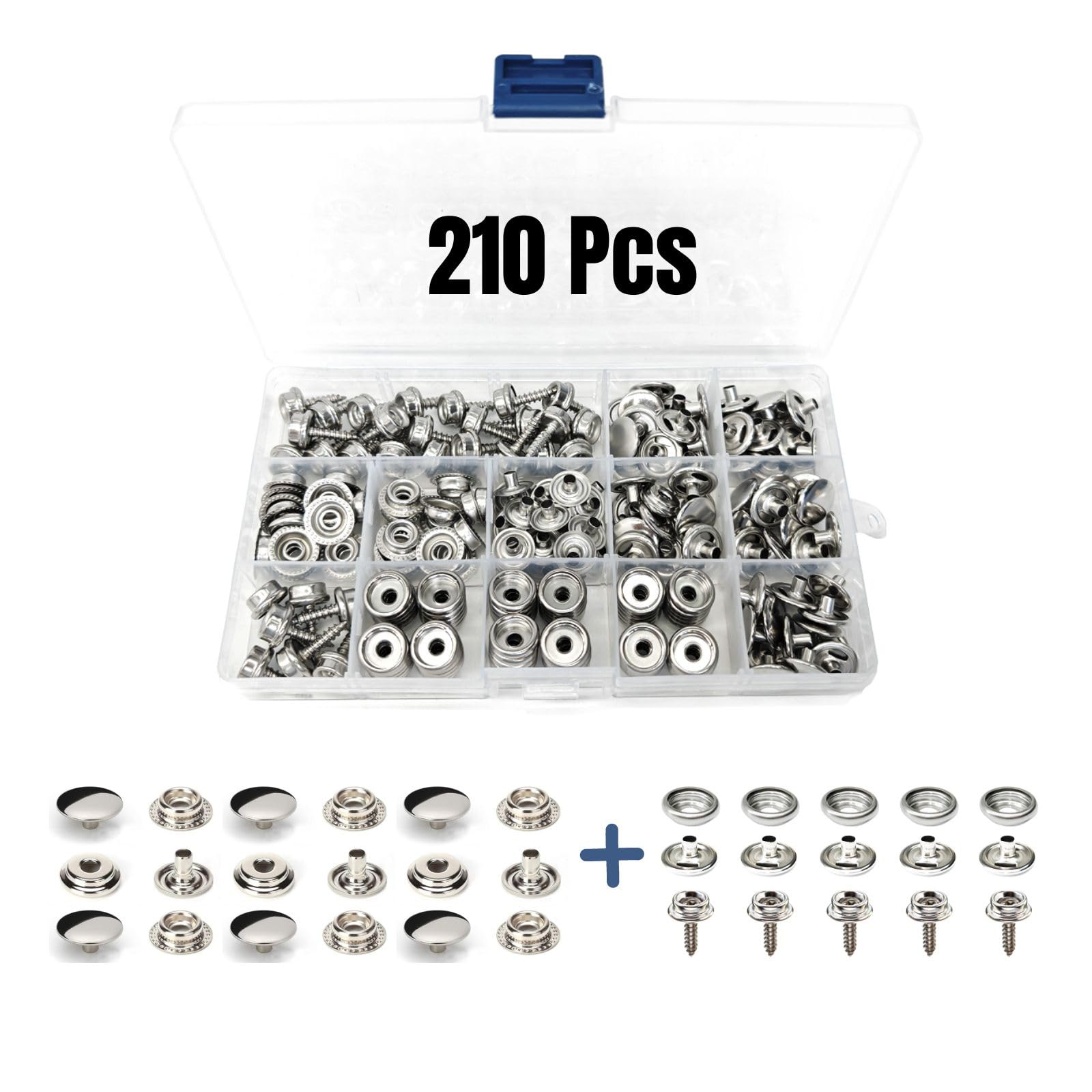 Lot de 20 boutons à vis, boutons-pression en acier inoxydable, largement utilisés dans les bâches, les meubles de jardin, les couvertures en cuir et de piscine, etc. (boutons-pression argentés 15 mm