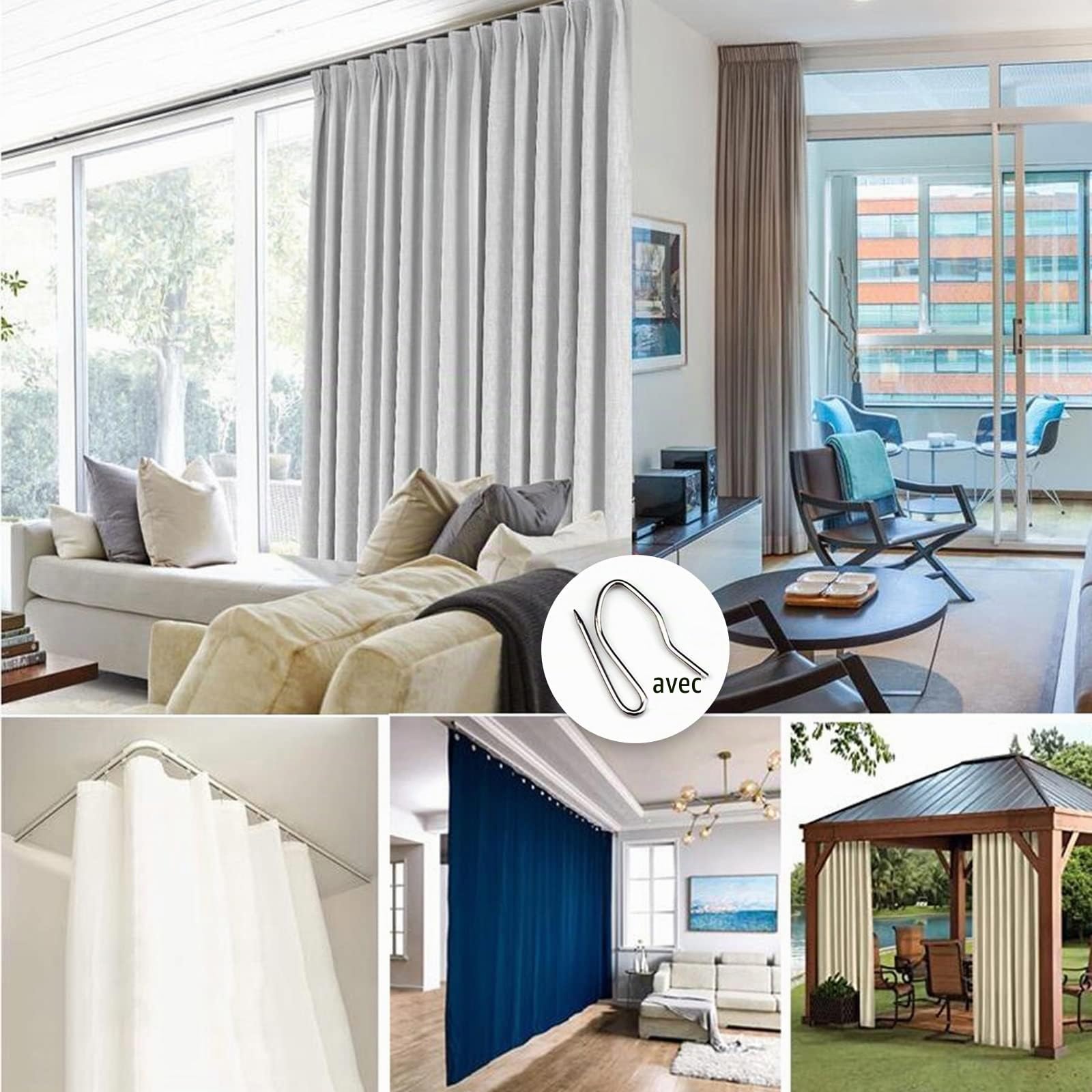 Rail de Rideau, Tringle rideau 2m 3m 4m 5m 6m 8m 10m 12m 15m Tringle À Rideaux Pour Séparation De Pièces Noir, Rails Pour Rideaux Coulissants En Aluminium Pour Fenêtres/ Plafond/ Mur(Wall Mount,6m/19.