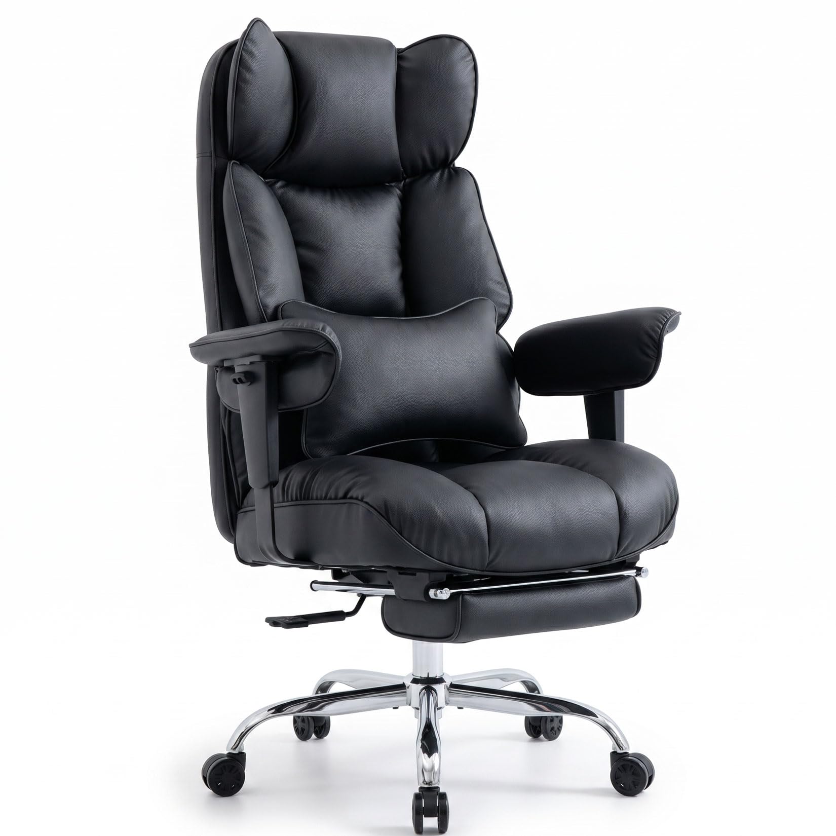 Photo 1 of Efomao Big and Tall Office Chair 400lbs - Heavy Duty Reclining Desk Chair with Footrest, Spacious High Back PU Leather Executive Chair, Double-Layer Spring Support, Black