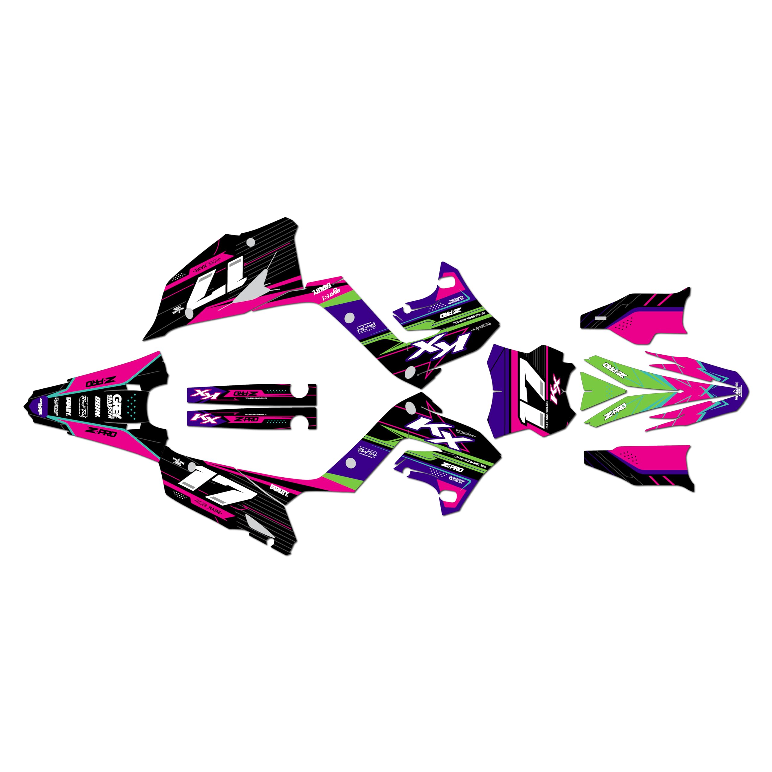 Kit gráfico para Kawasaki KX125 POLISPORT RESTYLE (2003-2008) AXIS Series Magenta 16 Mil – Dirt Pit Bike Motocicleta, calcomanía de carreras de motocross, accesorios sin plásticos