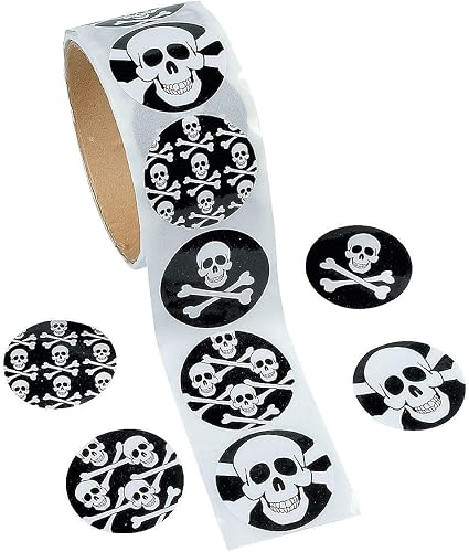 Fun Express Skull Stickers (100ct) 4 Cool Designs, 1 1/2" Round Stickers, Hallow