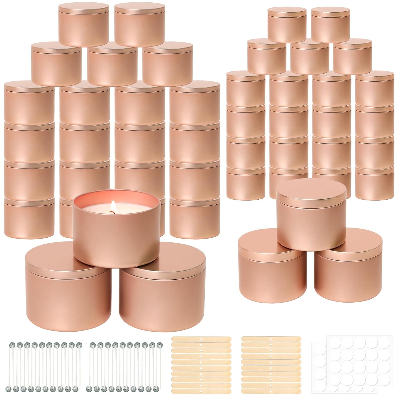 SUPMIND 48 Pack Candle Tins (4oz + 8oz) with Lids, Wick Kit Included