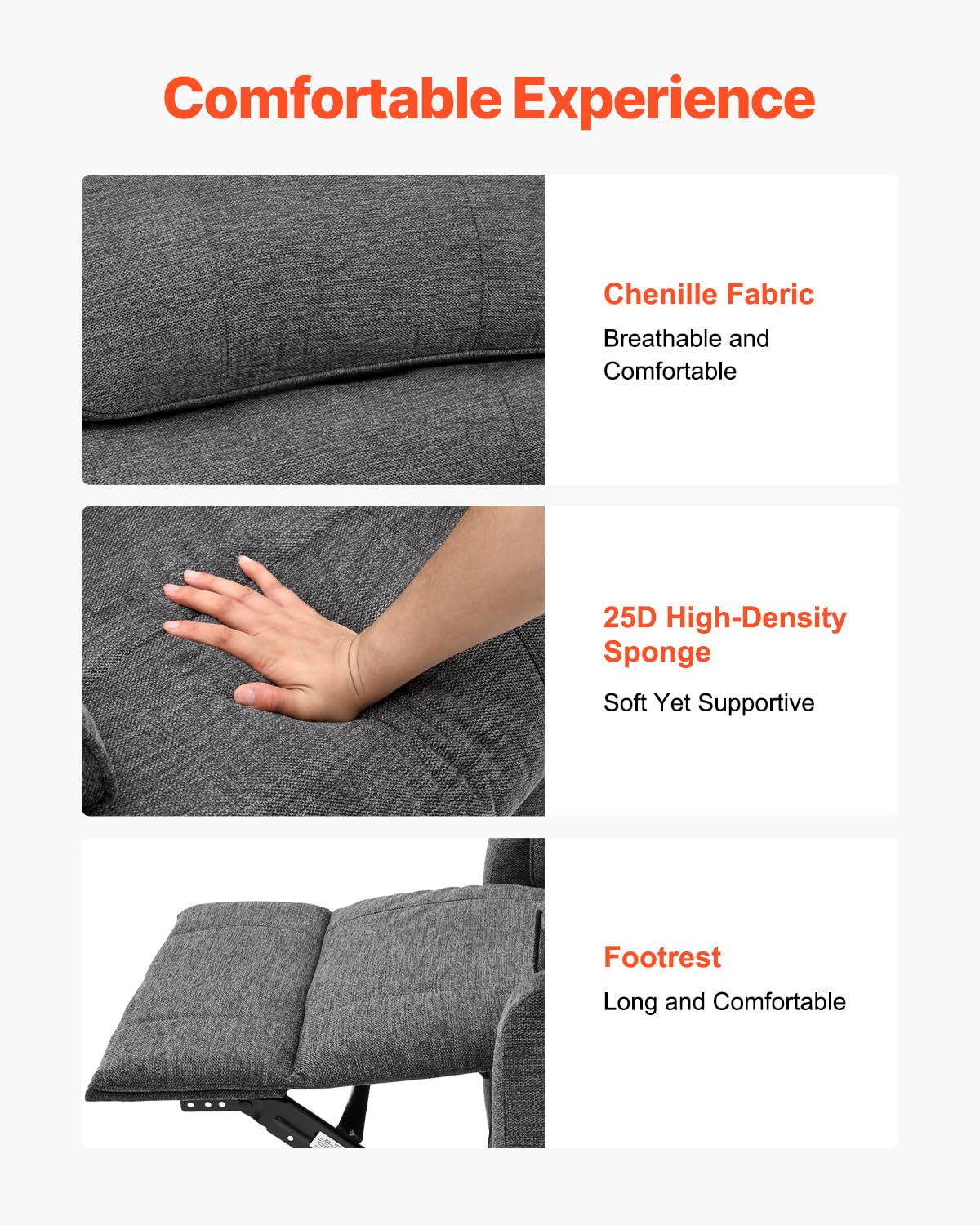 VEVOR Fauteuil inclinable électrique, fauteuil releveur avec chaleur et massage pour personnes âgées, fauteuil relax à double moteur avec 2 cordes anti-chute, réglage de position infini, gris foncé, M