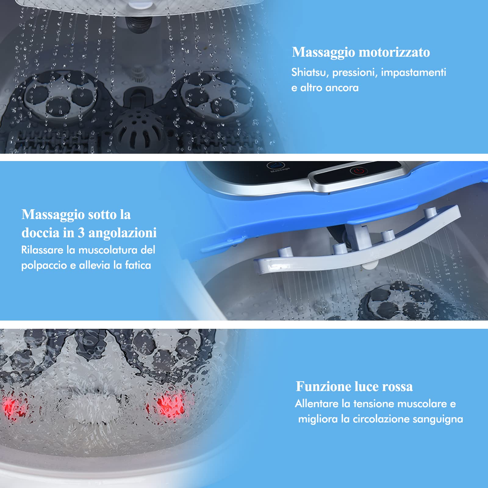 RELAX4LIFE 48 Pediluvio Massaggiatore Piedi Elettrico con Doccia, Riscaldamento Rapido e Mantenimento Temperatura, Sterilizzazione a Infrarossi e Timer 60min con Rotelle, Fino al 48