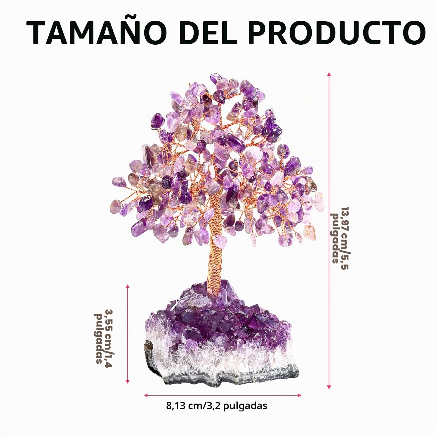 Árbol de la Vida de Amatista Natural - Árbol del Dinero de Cristal Morado para Decoración Zen, Regalo Original de Cumpleaños para Mujer, Piedra de Energía y Accesorios de Escritorio (Amatista)