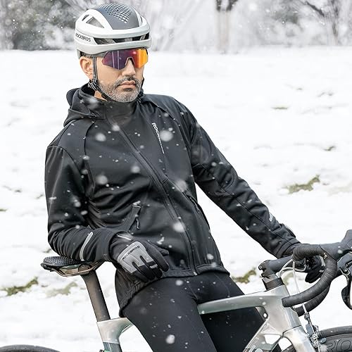Miniatura 7 de ROCKBROS Chaquetas de ciclismo para hombre, chaquetas de invierno para bicicleta, chaqueta térmica resistente al viento para hombre, clima frío,