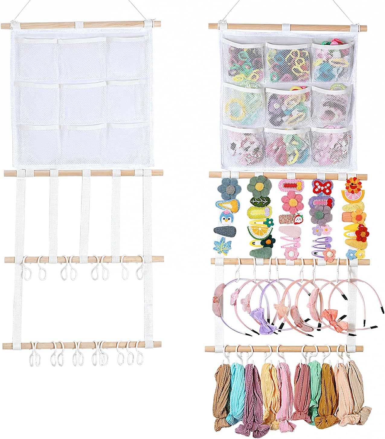 Headband Holder Hair Bows Organizer for Girls, Large Capacity Bow Holder, Pre-Assembled Hair Accessories Wall Hanging Organizer for Toddler Baby Girl Nursery Room Décor