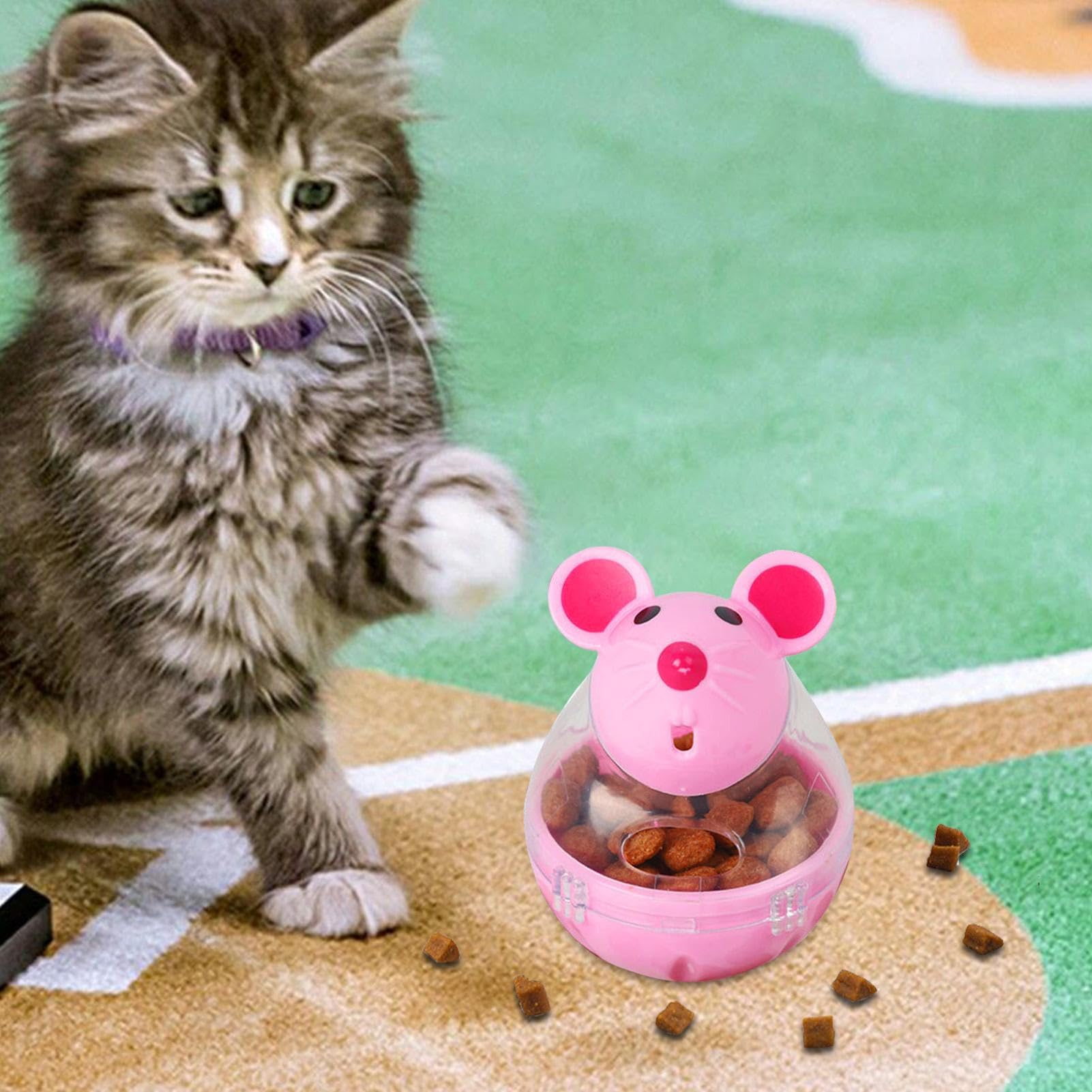 pologmase Dispensador de golosinas para gatos – Divertida bola de comida para mascotas en forma de ratón | Juguete de alimentación lenta para gatos pequeños, previene la obesidad, se adapta a la dieta