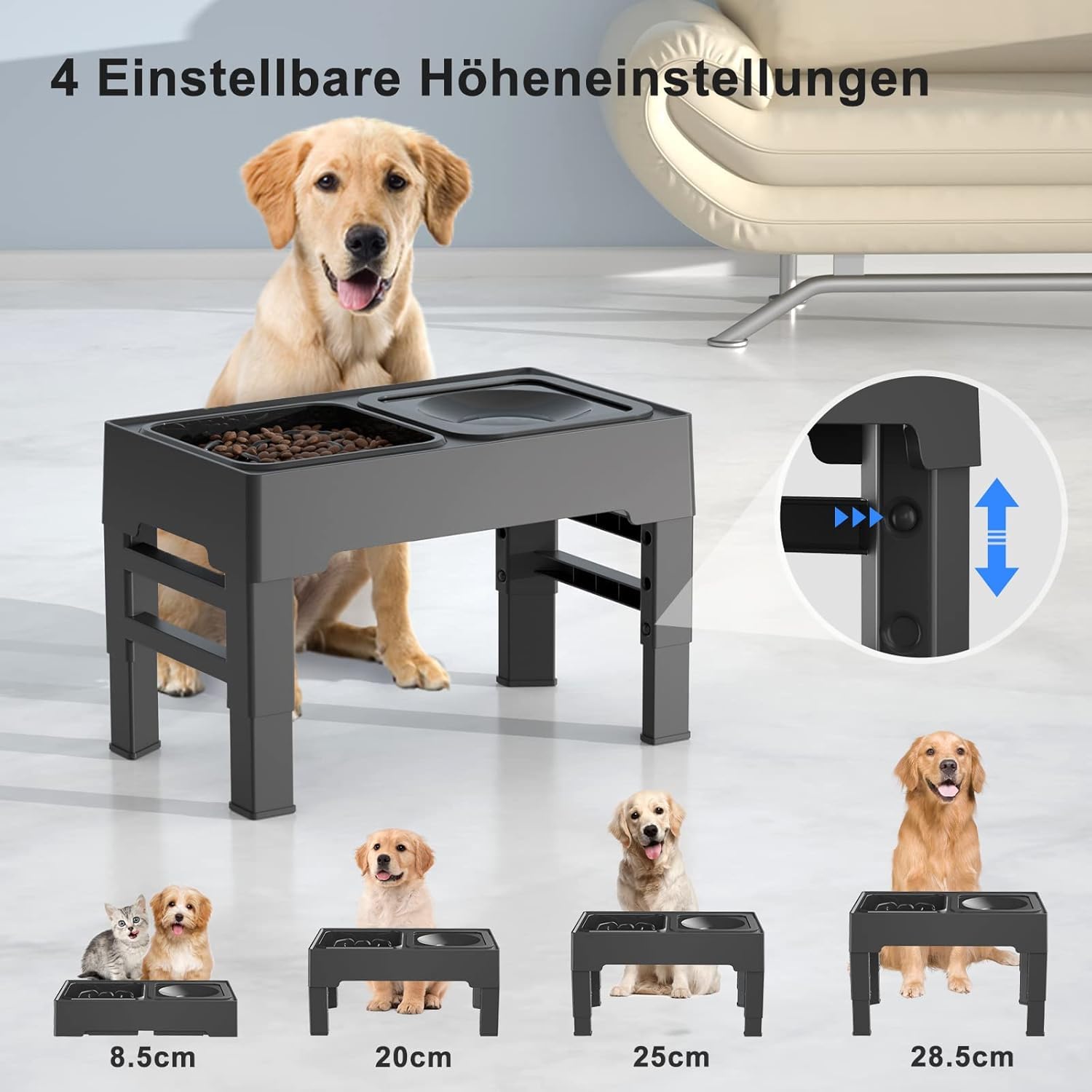 ELS PET Erhöhter Hundenapf: 2-in-1 Auslaufsicher Faltbarer Wassernapf & Edelstahl Napf mit 4 Höhenverstellbarer Napfständer für Große Mittelgroße Kleine Hunde & Haustiere zu Hause