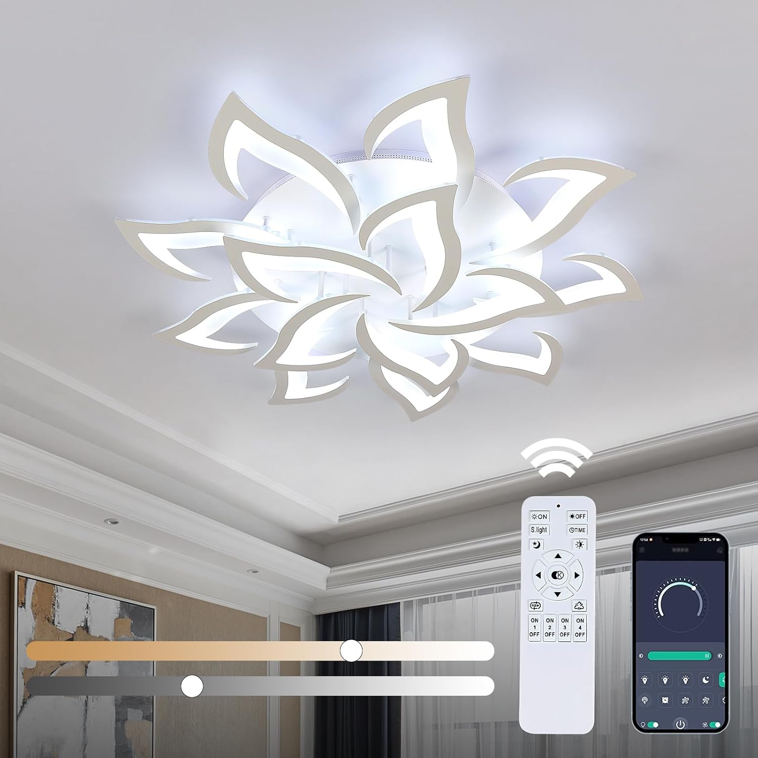 Goeco 14-Petal LED Dimmable Ceiling Light installed on a ceiling