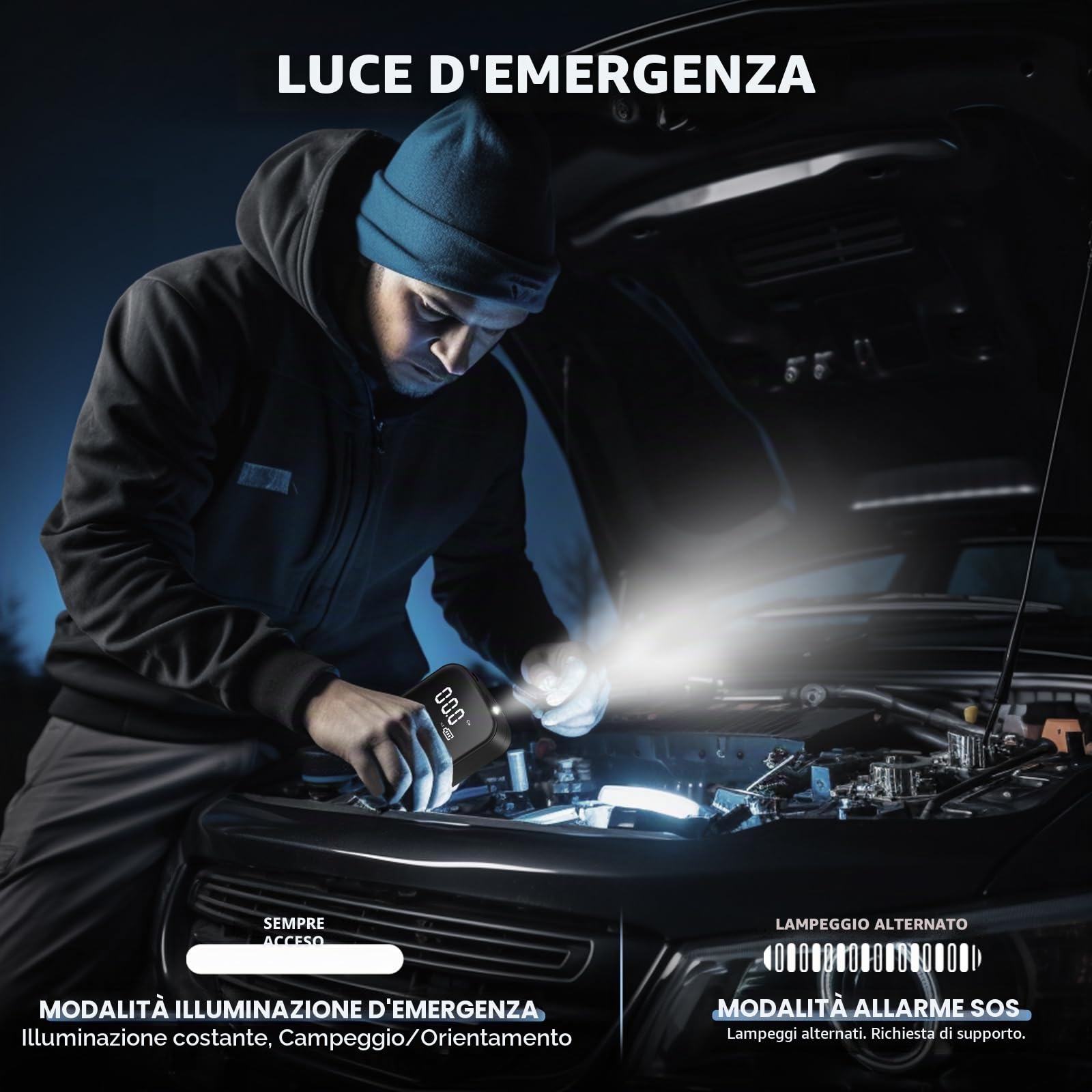 motomoyo Compressore Aria Portatile,4000mAh Mini Compressore 4 Modalità Air Pump Elettrica 150PSI Gonfia Gomme Auto Portatile con Schermo LCD Digitale e Torcia LED per Auto/Bici/Moto/Scooter/Pallone