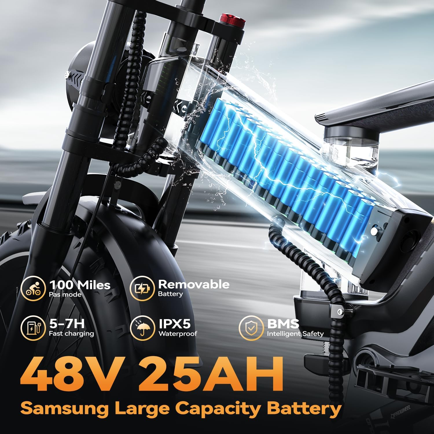 2000W/3000W Peak Motor Electric Bike for Adults, 48V/52V 25AH/30AH Battery Full Suspension Foldable Ebike, 20"x4.0" Fat Tires 35MPH Dirt Bike, 100/120 Miles Hydraulic Brake Magnesium Alloy Motorcycle