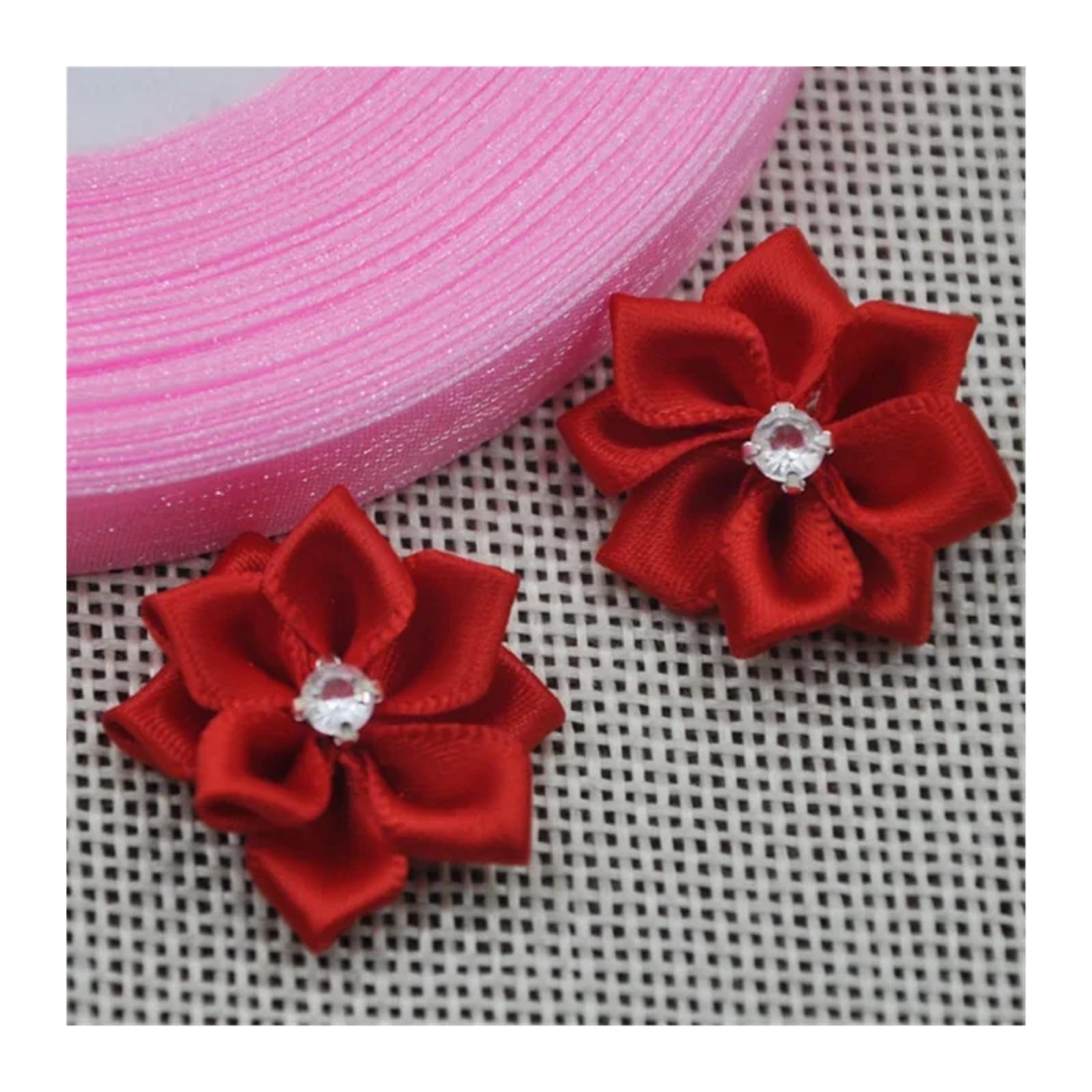 CVEVSFG 20pcs 25mm Mix Color Ribbon Flowers With Rhinestone Garment Sewing Supplies Handmade Appliques(Color 21)