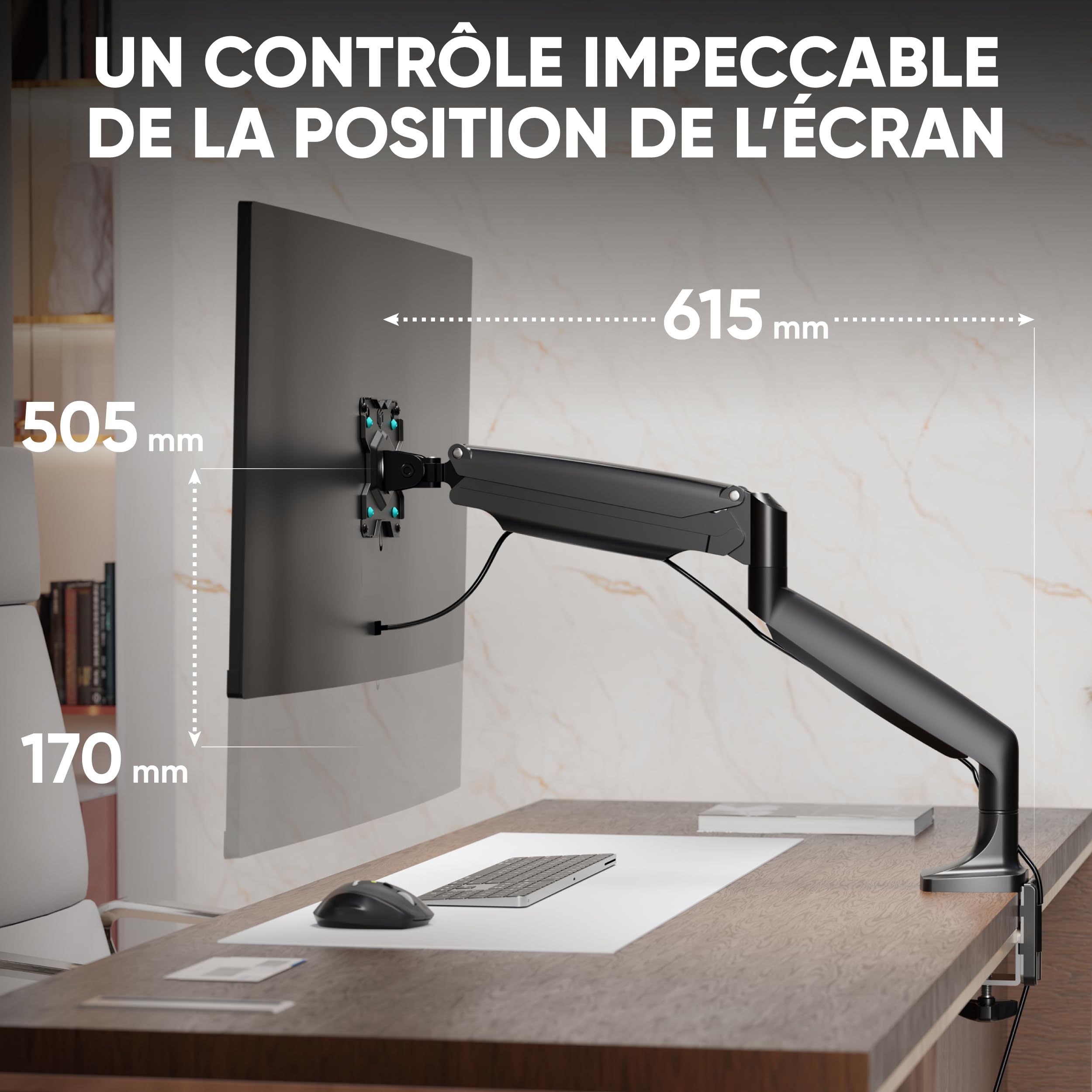 ONKRON Support Ecran PC pour 13-32 Pouces Charge 9 kg, Bras Articulé Écran VESA 75x75 & VESA 100x100, Support Écran Rotatif, Bras Ecran PC Bureau Ressort à Gaz, Monitor Arm Orientable Noir G100-B