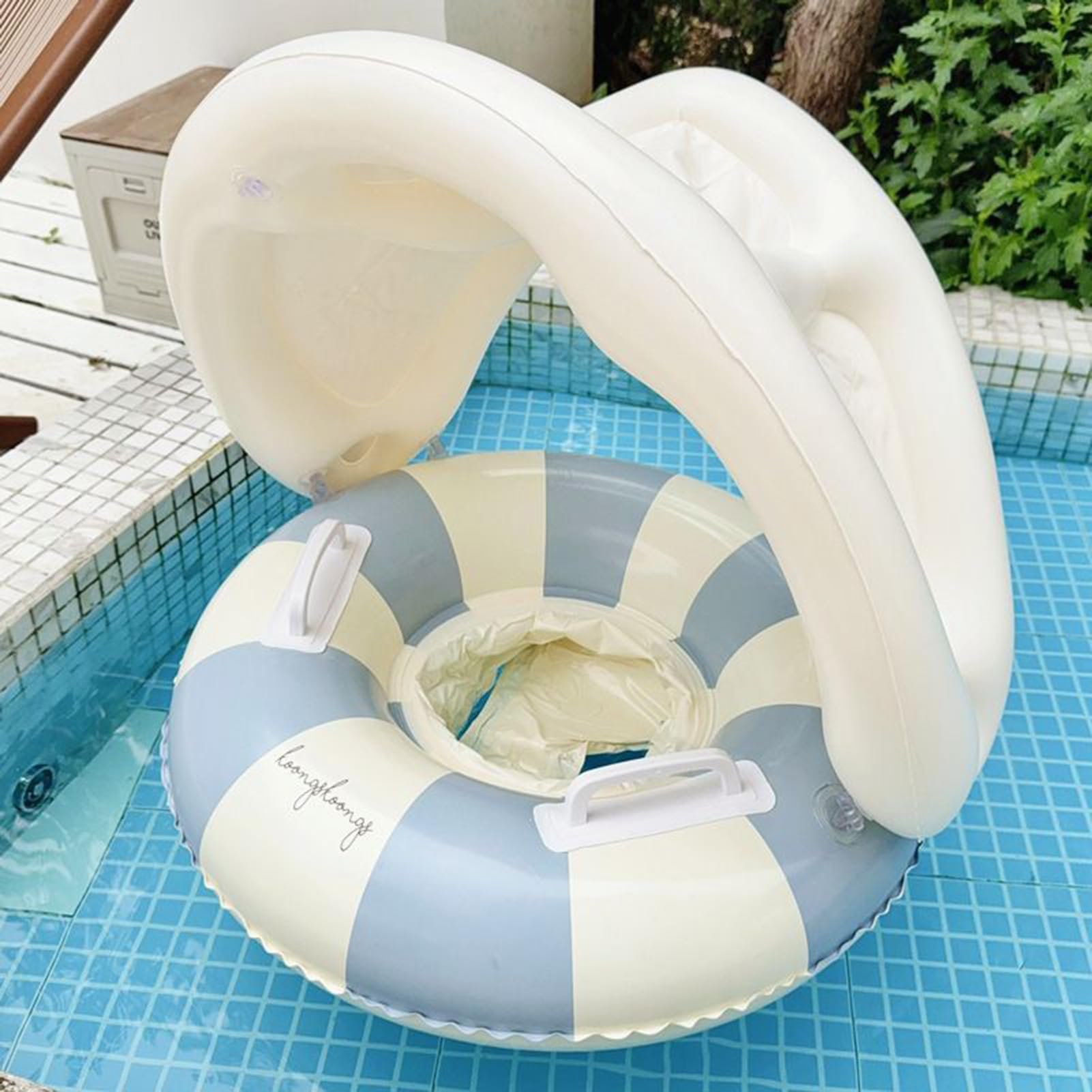 Pool Float with Canopy, PVC, Inflatable Sun Protection Swim Ring Foldable Floating Safety Seat for 6 9 12 18 24 36 Months Kids