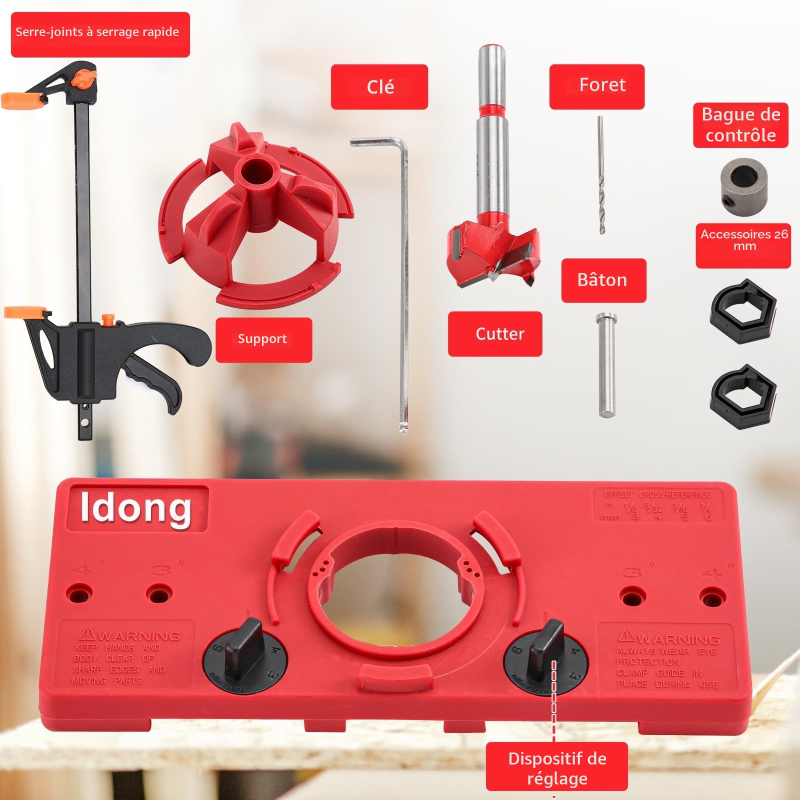 Idong Dima pour trous à poche 35 mm, ensemble de guides, fermeture à glissière, perceuse cachée à tasse, série trous outils de travail du bois, charnière pour installation de charnières de porte