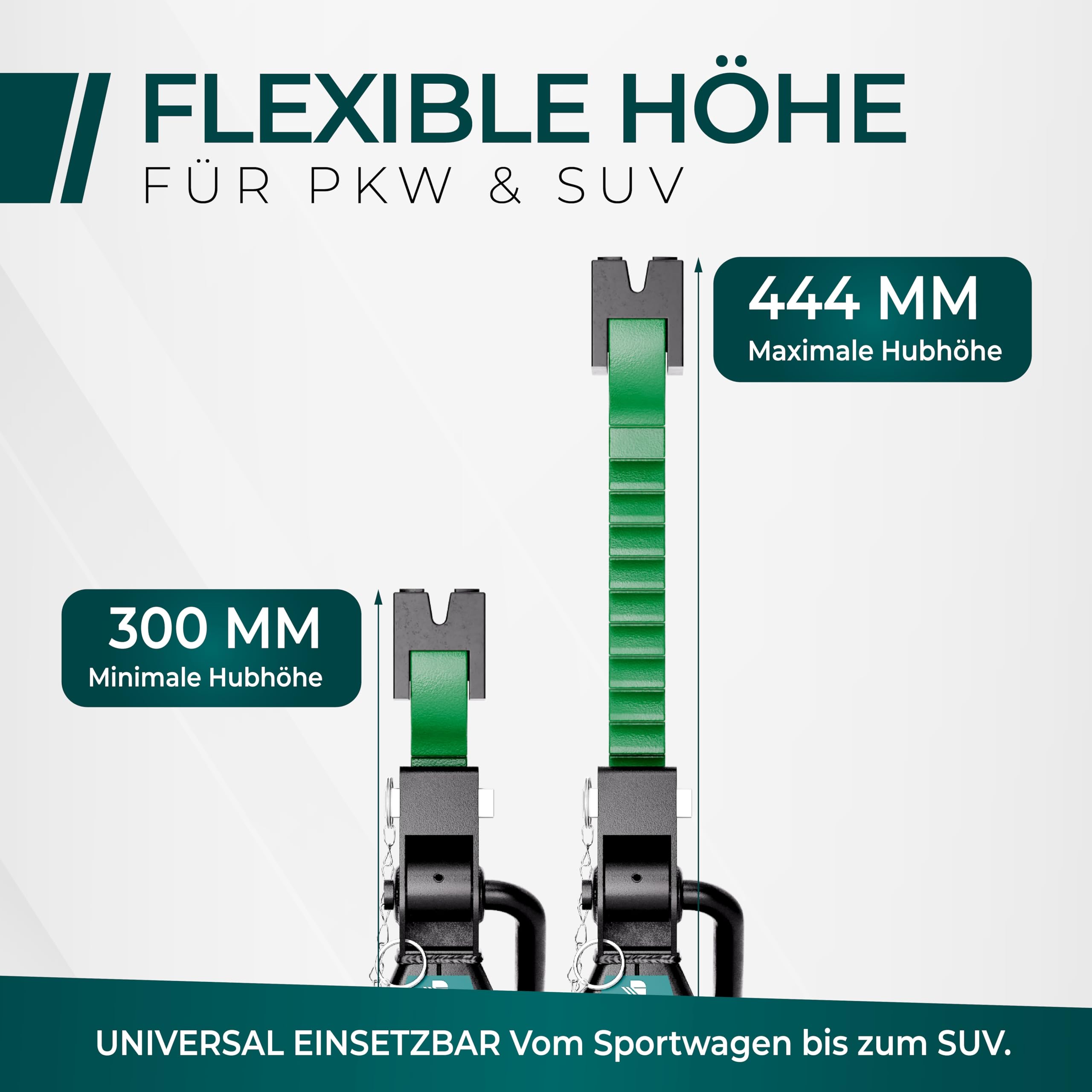 CargoVA® Unterstellbock 3T [2er Set] mit Gummiauflage – TÜV GS Geprüft & Höhenverstellbar (300-444mm) – 3000kg Unterstellböcke KFZ mit Doppel-Sicherung – Auto Böcke für PKW & SUV