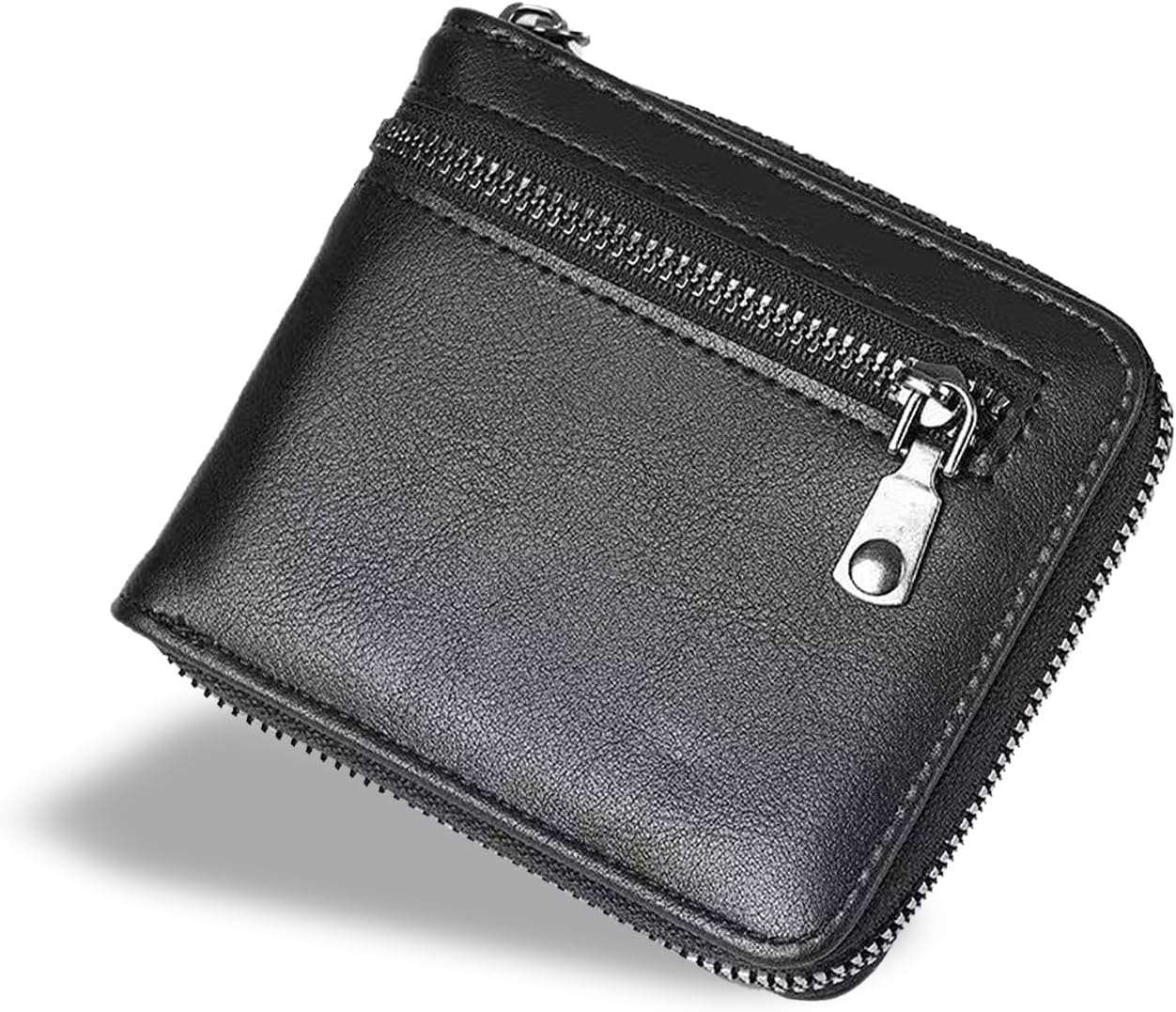 Men's Zipper Leather Wallet with Extra Capacity Flip Secure Coin Pocket Compartments with Multiple Card Slots (black)