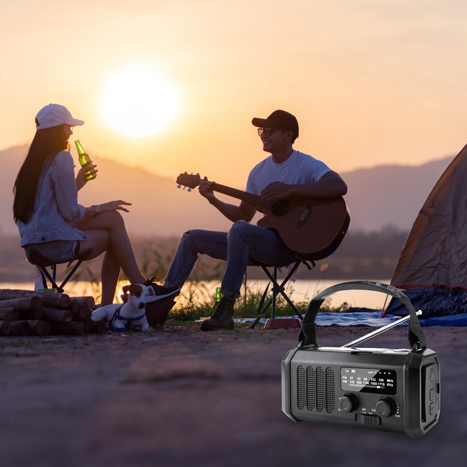 YIKANWEN Radio a ghirlanda con 20000 mAh batteria ricaricabile, radio solare portatile, radio di emergenza con dinamo AM/FM, power bank, lampada da campeggio LED, allarme SOS, bussola (nero)