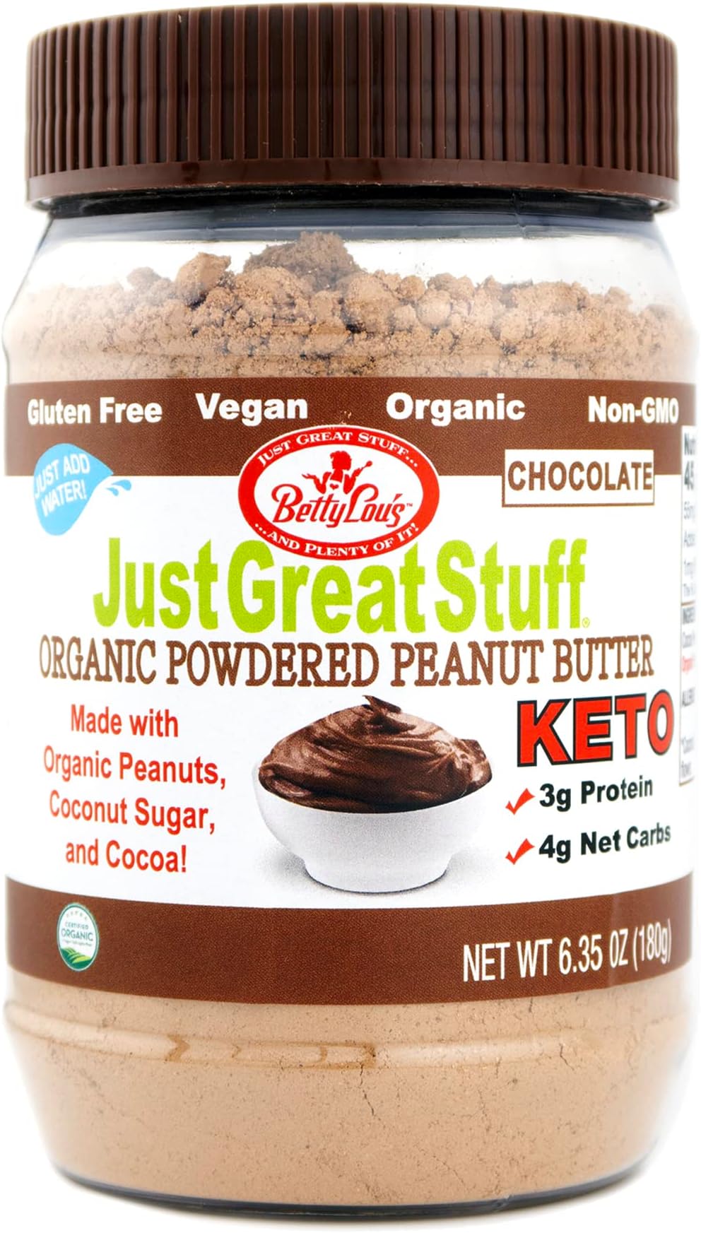Just Great Stuff Powdered Organic Peanut Butter, Chocolate, 6.35 Ounce