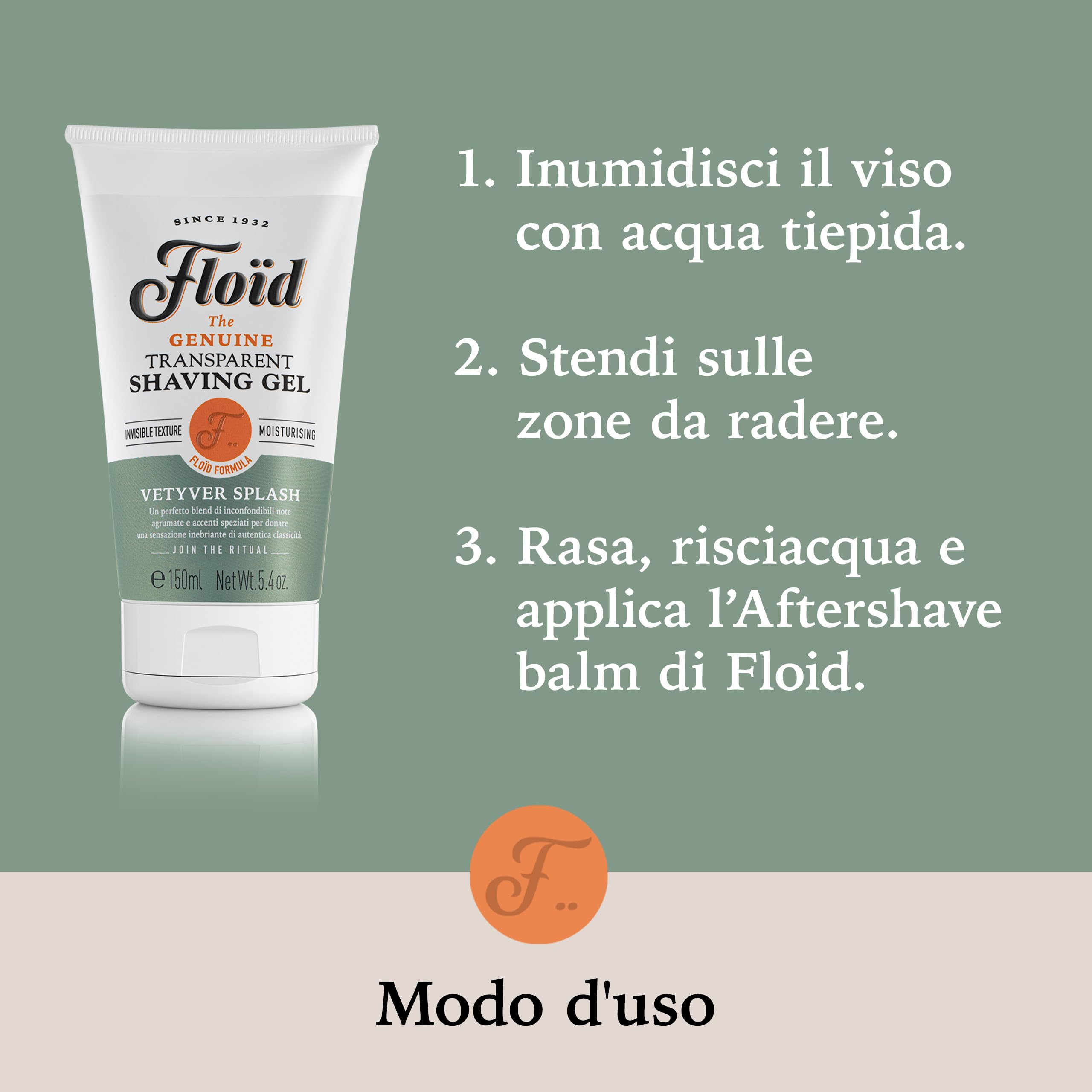 Floïd Transparent Shaving Gel Vetyver Splash (150 ml), Gel da barba profumato con glicerina idratante, Crema da barba trasparente per una rasatura comfortevole