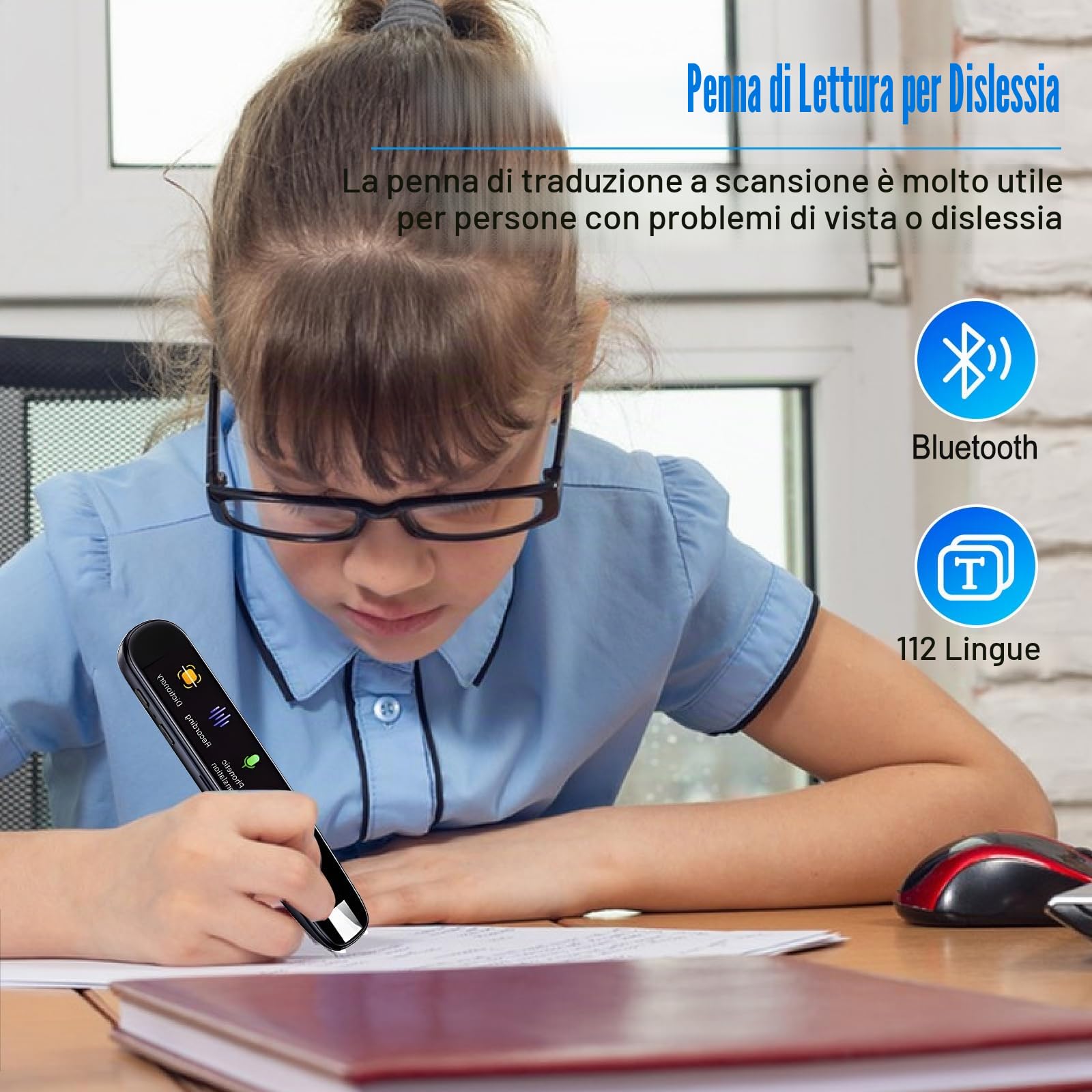 Traduttore Penna Traduttore Online 112 Lingue Scan Reader Penna per Dislessia Traduttore Portatile Multifunzionale Supporta Discorso e Scansione a Testo per riunioni, Apprendimento, Viaggi