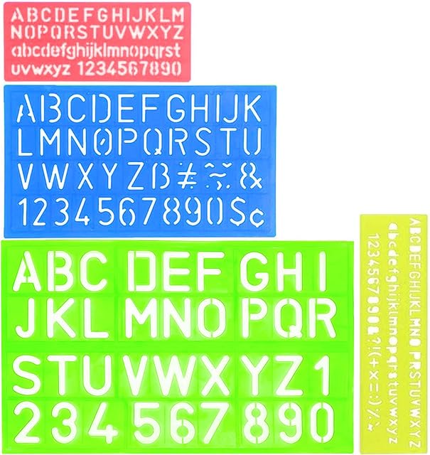 4 Pcs Stencil Set Alphabet Letter Stencils Plastic Number Stencils Assorted Sizes Stencil for Kids' Drawing Template Painting Learning DIY(Assorted Colors)