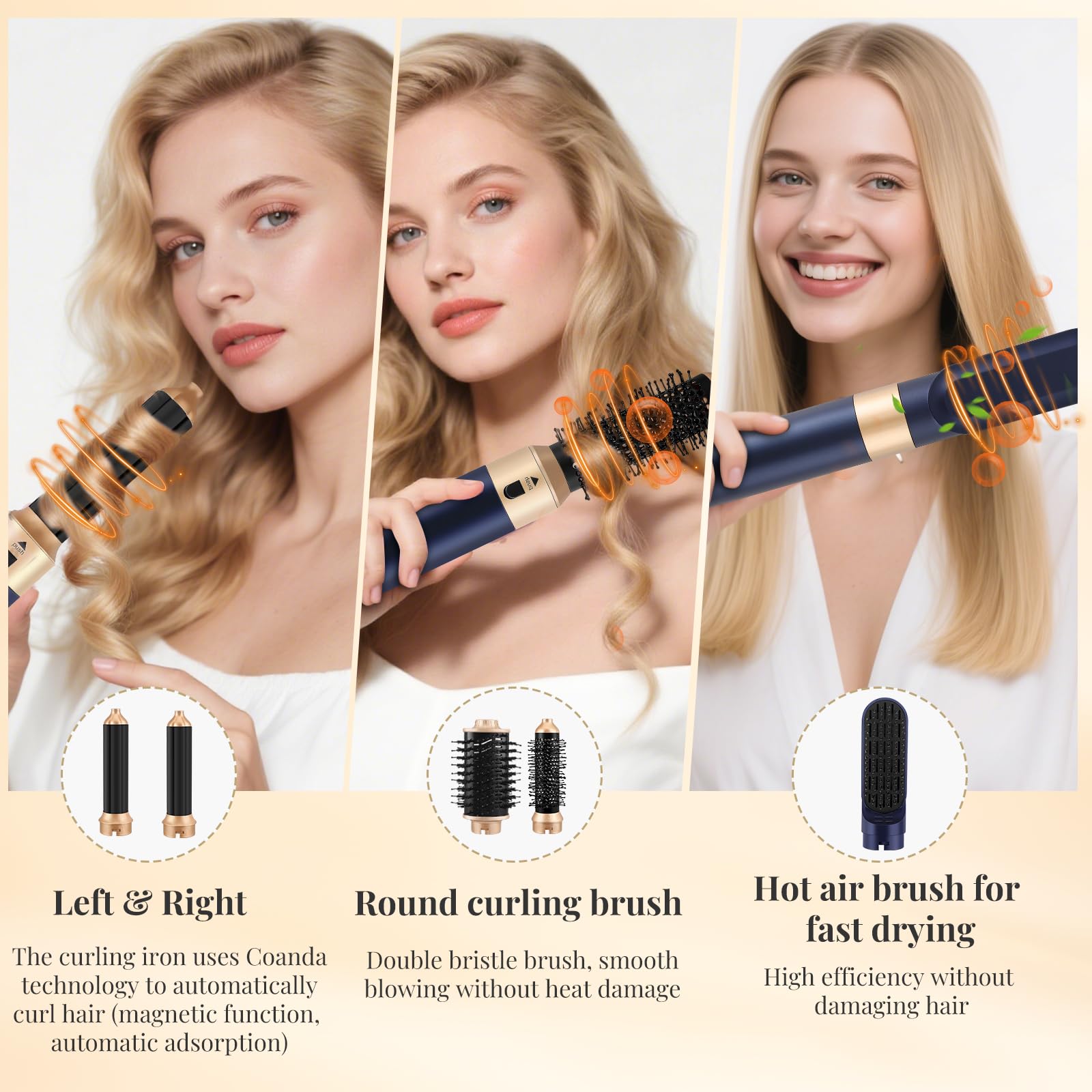 Airstyler, Set 5 In 1 Per Lo Styling Dei Capelli Con Spazzola Ad Aria Calda Ferro Arricciacapelli Automatico E Spazzola Lisciante Aggiungi Volume Liscia Arriccia E Acconcia I Tuoi Capelli