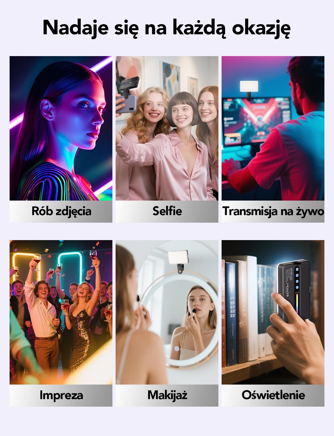 Lampki do Selfie RGB 138 Światło Kamery LED Przenośne 10 kolorów | Oświetlenie Fotograficzne Regulowana jasność 30 Trybami Scen Akumulatorowe Oświetlenie Wideo CRI 95 do Telefonu Aparatu