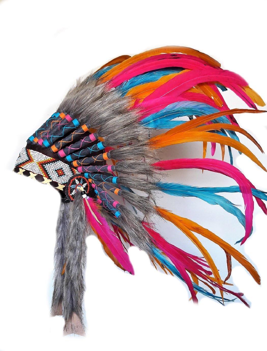 N25 - For 9 To 18 Month Toddler/Baby: Pink, Orange and Turquoise Native American Style Indian Inspired Headdress For The Little Ones !