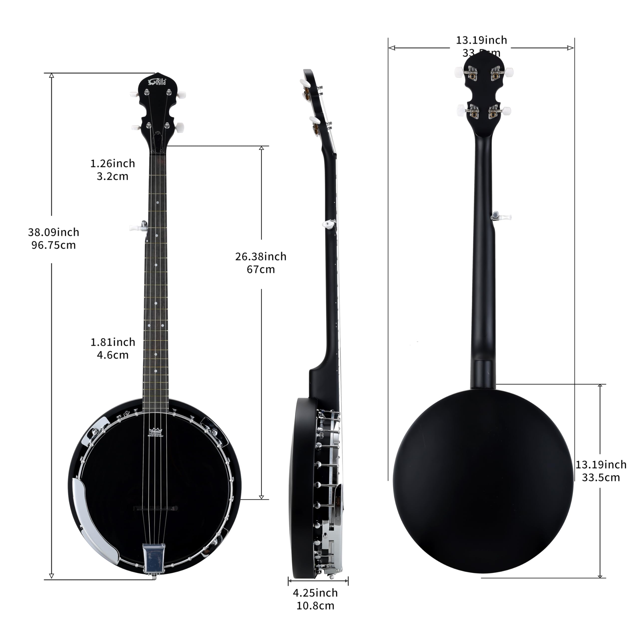 Gosila 5 String Full Size Acoustic Electric Banjo Solid Back Remo Ebony Black Top Sapele Body Material Sapele Back Material Type Okoume Neck Material Type