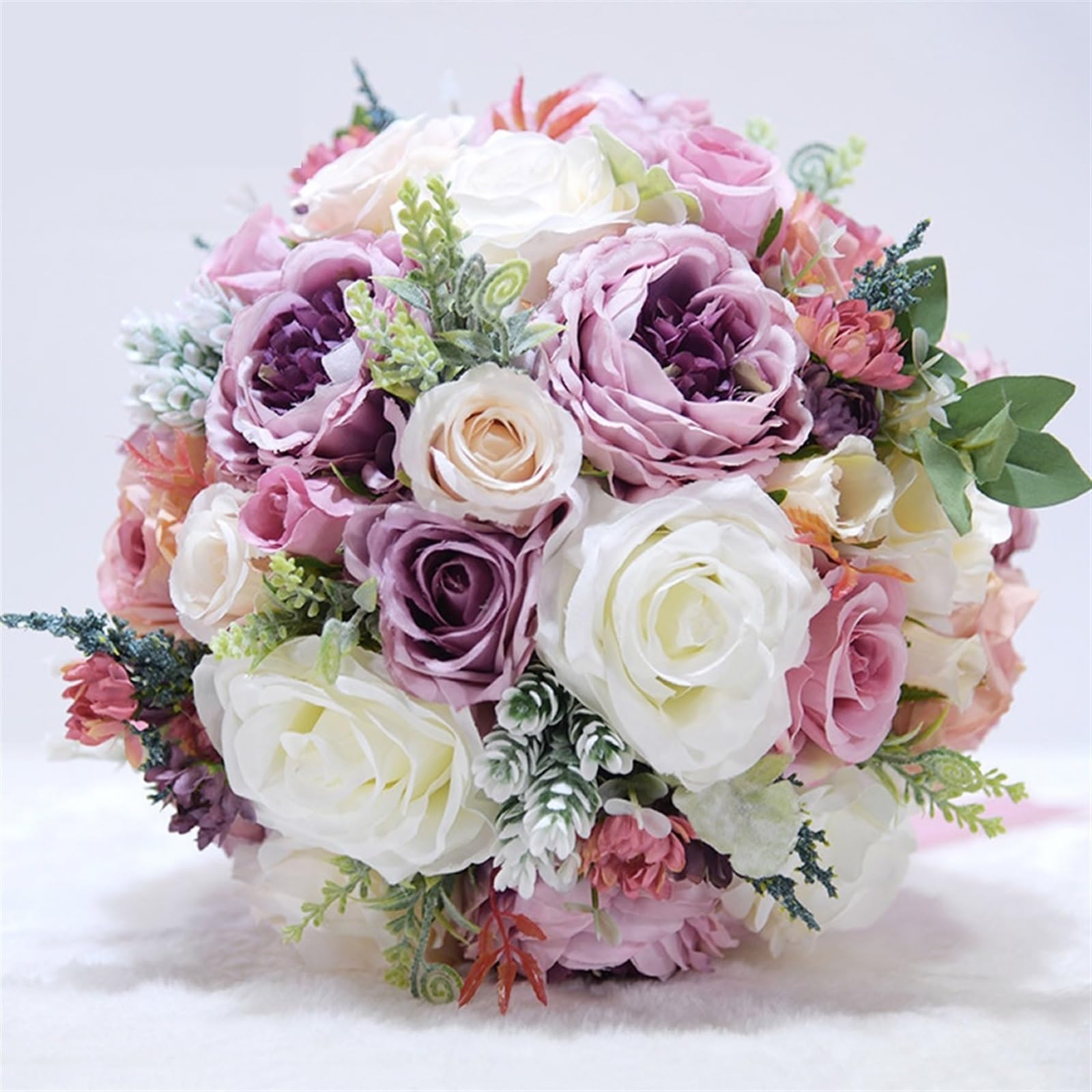 Bouquet artificiali da sposa, bouquet da sposa, Bouquet da sposa in seta con peonie rosa avorio e cipria(Pink)