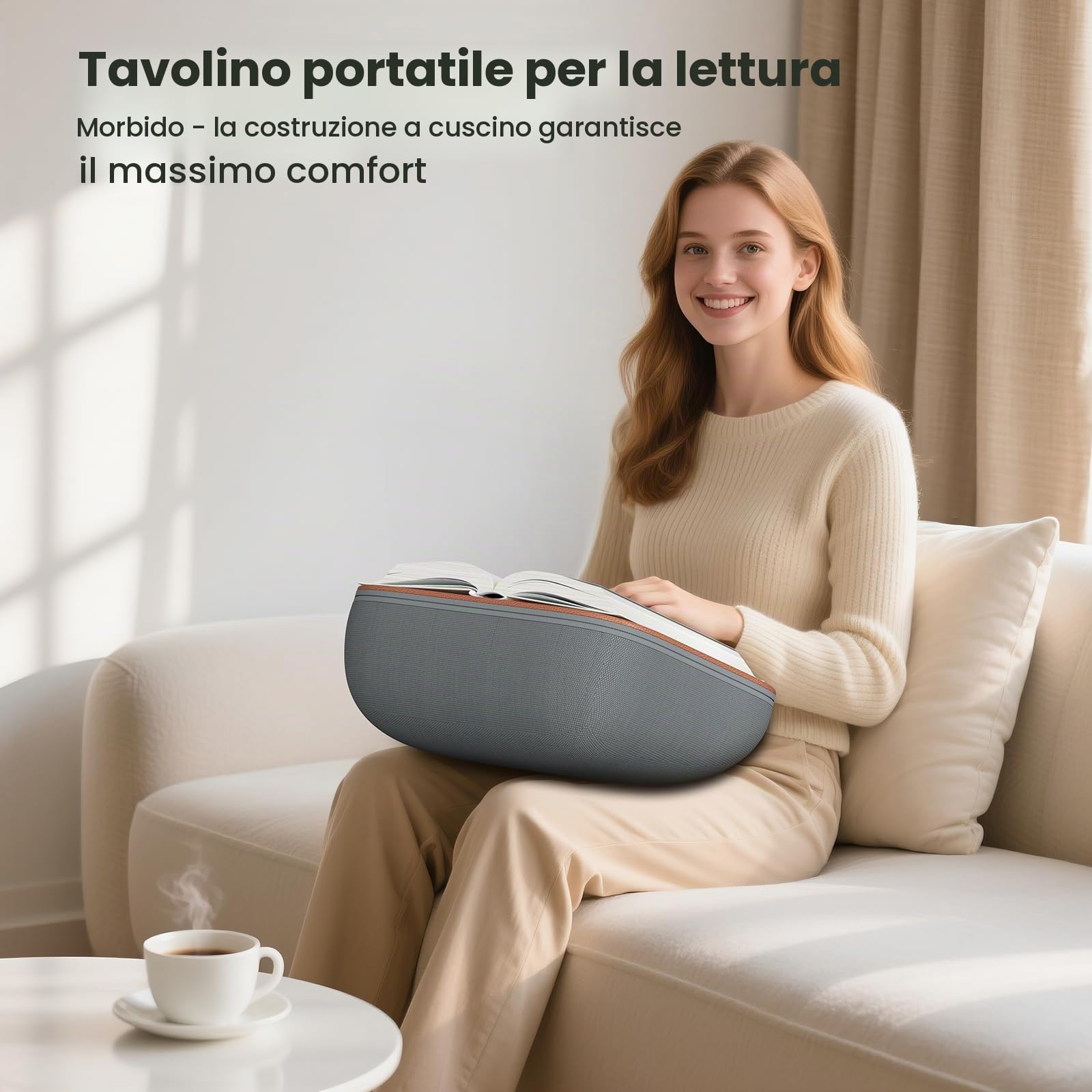 Tounee Supporto Lettura - Pillow Beanbag Ultra Soffice per Libri/Tablet - Lettura Senza Mani Letto/Canapé - Riduce Fatica Cervicale - Perfetto per Lettori & Utenti Tablet/Laptop - Grigio