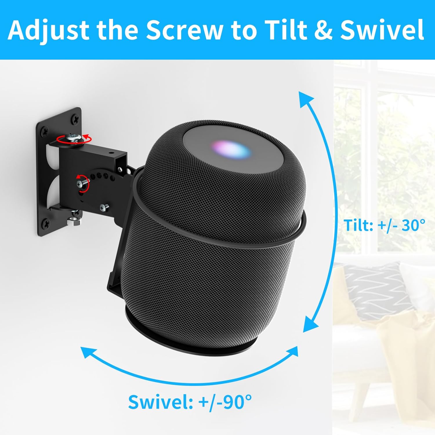 Adjustable Speaker Mounts for Homepod 2 Wall Mounting Bracket & Homepod 2nd Mount - Speaker Mount for Homepod 2nd Gen Shelf, Black - Image 4