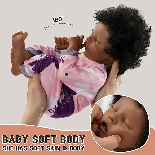 Miniatura 9 de BABESIDE Reborn Baby Dolls Black Girl - Muñeca de bebé afroamericana suave y realista de 17 pulgadas, muñeca de bebé afroamericana que duerme