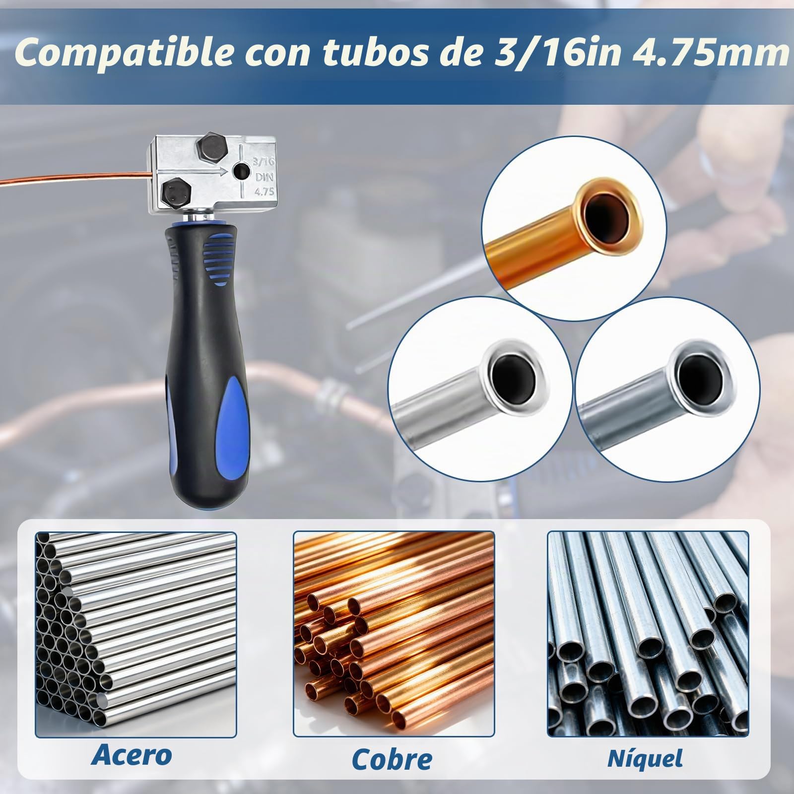 Cable de Freno para Rebordeador, Herramienta Abocardado Línea Freno Kit Herramientas Doble Abocardado de 3/16 Pulgadas para Sistemas de Frenado Hidráulicos de Coche