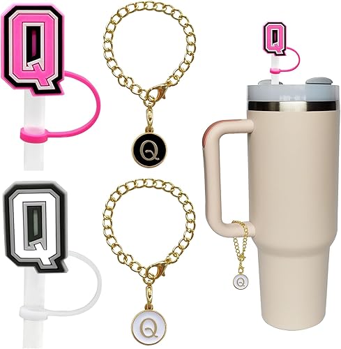 Miniatura 8 de 2 fundas de popote para copa Stanley de 30 y 40 onzas, 0.394 in con 2 dijes de letras personalizados, nombre de identificación, letra inicial,