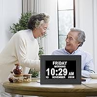 Vista 5 de Aowasi Reloj digital con calendario, 12 opciones de alarma personalizadas, reloj con calendario con pantalla de día y fecha, pantalla grande de 7