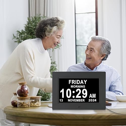 Miniatura 5 de Aowasi Reloj despertador con calendario digital, 12 opciones de alarma, pantalla extra grande, no abreviado, reloj digital de día y mes para